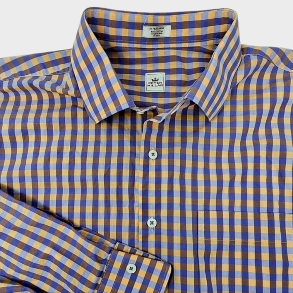 Peter‎ Millar Crown Sz XL Casual Shirt Multicolor Check Long Sleeve Button Down